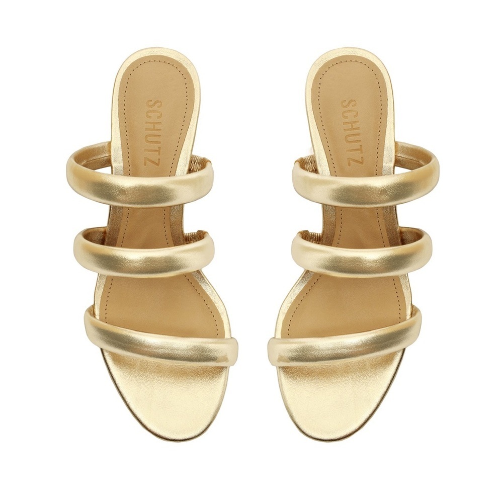 SCHUTZ Olly Mid Block Metallic Leather Sandal